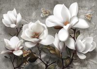 Фреска Ortograf 3D 6694 Фактура бархат серебро FX-S Флизелин (3,8*2,7) Серый/Белый, Цветы — фото 2, Фрески