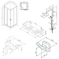 Комплект душевого уголка с душевой системой и аксессуарами AM.PM Gem 90x90 WK90EO профиль Черный матовый стекло прозрачное — фото 41, Душевые уголки
