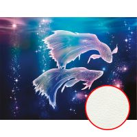 Фреска Ortograf Животные 30087 Фактура флок FLK Флизелин (3,6*2,7) Синий/Сиреневый, Рыбы/Абстракция — фото 1, Фрески