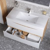 Тумба с раковиной Iddis Cloud 100 CLO10Y0i95K подвесная Белая матовая Дуб золотистый — фото 4, Тумбы с раковиной