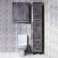 Шкаф пенал Бриклаер Чили 35 4627125415197 с бельевой корзиной Цемент — фото 3, Мебель для ванной