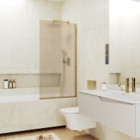 Товар: Шторка на ванну Maybah Glass MGV-72-3у 400x1400 в узком профиле Золото стекло бронзовое матовое - фото 1 Шторка на ванну Maybah Glass MGV-72-3у 400x1400 в узком профиле Золото стекло бронзовое матовое — фото 1, Неподвижные шторки для ванной