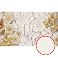 Фреска Ortograf 3D 30737 Фактура флок FLK Флизелин (4,5*2,7) Бежевый/Золото, Цветы/Абстракция — фото 1, Фрески