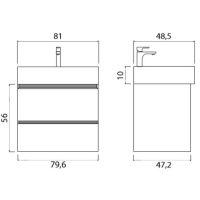 Тумба под раковину Creto Amelia 80 14-1078G подвесная Антрацит Белый матовый — фото 5, Тумбы под раковину
