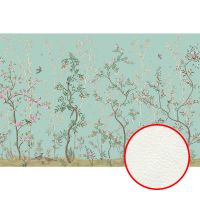 Фреска Ortograf Chinoiserie 33920 Фактура флок FLK Флизелин (4,5*3) Бирюзовый/Разноцветный, Деревья/Цветы/Птицы — фото 1, Фрески
