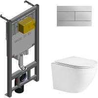 Комплект унитаза WeltWasser Merzbach 043 GL-WT 10000009939 с сиденьем Микролифт и инсталляцией Jacob Delafon E29025-NF+E4316-CP с клавишей смыва Хром — фото 1, Комплекты унитаз + инсталляция