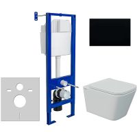 Комплект унитаза Berges Floe S Rimless с инсталляцией Atom 043367 с сиденьем Микролифт и Черной SoftTouch клавишей смыва — фото 1, Комплекты унитаз + инсталляция