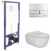 Комплект унитаза с инсталляцией Berges Ego Rimless 047213 с сиденьем Микролифт и клавишей смыва Хром — фото 1, Комплекты унитаз + инсталляция