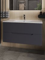 Тумба с раковиной Orange Line 100 Li-100Tug+Ra подвесная Графит матовый — фото 2, Тумбы с раковиной