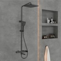 Душевая система Vincea Cube VSFS-1C1MB Черная матовая — фото 1, Душевые стойки