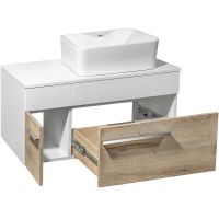 Тумба под раковину Runo Вудлайн 85 00-00001344 подвесная Белая Крафтовый дуб — фото 2, Тумбы под раковину