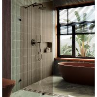 Душевая перегородка Maybah Glass MGD-263-6 890x1950 коннектор стена-стекло Черный стекло бронзовое — фото 1, Душевые перегородки