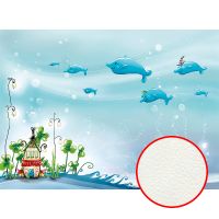 Фреска детская Ortograf Для малышей 30889 Фактура флок FLK Флизелин (3,7*2,7) Голубой, Домики/Рыбы — фото 1, Фрески