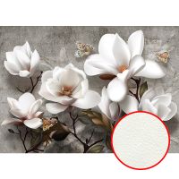 Фреска Ortograf 3D 6694 Фактура флок FLK Флизелин (3,8*2,7) Серый/Белый, Цветы — фото 1, Фрески