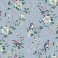 Обои Andrea Rossi Cheradi 54396-5 Винил на флизелине (1,06*10,05) Голубой/Зеленый, Птицы/Цветы — фото 1, Обои для стен