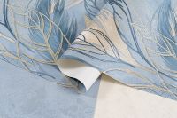 Обои Артекс Хлоя 10708-05 Винил на флизелине (1,06*10,05) Синий/Золото, Листья — фото 7, Обои для стен