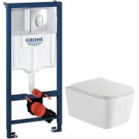 Комплект унитаза WellWant Tesoro WWU01111W с инсталляцией Grohe Rapid SL 38721001 с сиденьем Микролифт и клавишей смыва Хром — фото 1, Комплекты унитаз + инсталляция