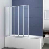 Шторка на ванну Vincea VSB-32120CL 120x140 профиль Хром стекло прозрачное — фото 1, Складные шторки для ванной