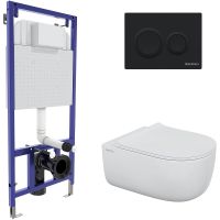 Комплект унитаза с инсталляцией Berges Novum 043303 с сиденьем Микролифт и Черной Soft Touch клавишей смыва — фото 1, Комплекты унитаз + инсталляция