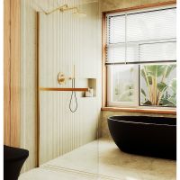 Душевая перегородка Maybah Glass MGD-720-3ш 690x1950 в широком профиле Золото стекло прозрачное — фото 1, Душевые перегородки