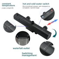 Товар: Душевая система Gappo G2495-76 с термостатом Черная матовая - фото 7 Душевая система Gappo G2495-76 с термостатом Черная матовая — фото 7, Душевые стойки