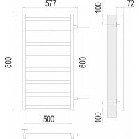 Водяной полотенцесушитель Terminus Аврора П8 500х800 бп600 4670078529930 Хром, боковое подключение, G 1" НР — фото 4, Водяные полотенцесушители