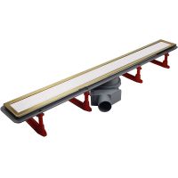 Душевой лоток Pestan Confluo Premium Line 850 White Glass Gold 13100124 с решеткой Белый глянцевый Золото глянцевое — фото 1, Душевые лотки