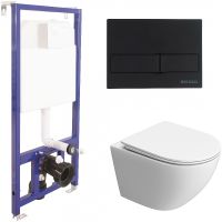 Комплект унитаза BelBagno Uno-Tor BB5177CH-TOR/SC с инсталляцией Berges Novum L5 040215 с сиденьем Микролифт и Черной матовой клавишей смыва — фото 1, Комплекты унитаз + инсталляция