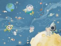 Фреска детская Ortograf Little Friends 34416 Фактура флок FLK Флизелин (4*3) Бирюзовый/Разноцветный, Космос/Животные — фото 2, Фрески