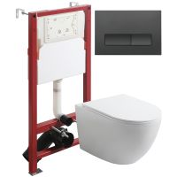 Комплект унитаза с инсталляцией Agger ATI07150+APB244 с сиденьем Микролифт и Черной матовой клавишей смыва — фото 1, Комплекты унитаз + инсталляция