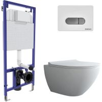 Комплект унитаза с инсталляцией Berges Novum Rimless 043270 с сиденьем Микролифт и Белой Хром глянец клавишей смыва — фото 1, Комплекты унитаз + инсталляция