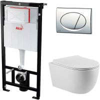 Комплект унитаза Vincea Evo Rimless VT1-34S с инсталляцией Alcaplast Sadromodul AM101/1120-3:1 RU M71-0001 с сиденьем Микролифт и клавишей смыва Хром — фото 1, Комплекты унитаз + инсталляция