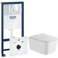 Комплект унитаза WellWant Tesoro WWU01111W с инсталляцией Grohe Rapid SL 38750001 с сиденьем Микролифт и клавишей смыва Хром — фото 1, Комплекты унитаз + инсталляция