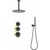 Душевая система Timo Saona SX-2399/03SM с термостатом Черная матовая — фото 1, Встраиваемые душевые комплекты