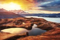 Фреска Ortograf Горы 30915 Фактура флок FLK Флизелин (4*2,7) Коричневый/Синий/Оранжевый, Горы/Пейзаж/Природа — фото 2, Фрески