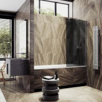 Шторка на ванну Maybah Glass MGV-89-5ш 900x1400 в широком профиле Хром матовый стекло графитовое матовое — фото 3, Неподвижные шторки для ванной