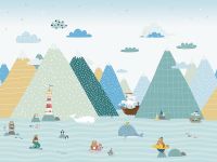 Фреска детская Ortograf Little Friends 34412 Фактура флок FLK Флизелин (4*3) Зеленый/Разноцветный, Горы/Животные/Море — фото 2, Фрески