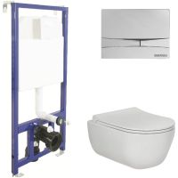 Комплект унитаза с инсталляцией Berges Ego Rimless 047253 с сиденьем Микролифт и клавишей смыва Хром — фото 1, Комплекты унитаз + инсталляция
