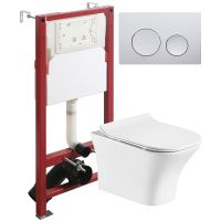 Комплект унитаза с инсталляцией Orange CI02-100W+APB100 с сиденьем Микролифт и клавишей смыва Хром глянцевый — фото 1, Комплекты унитаз + инсталляция