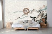 Панно Marburg Lava 46995 Винил на флизелине (2,12*4,24) Бежевый/Черный/Зеленый/Белый, Облака/Деревья — фото 2, Обои для стен