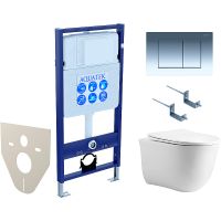 Комплект унитаза с инсталляцией Aquatek Set Aquatek Классик cm-010 4в1 с сиденьем Микролифт и клавишей смыва Хром глянцевый — фото 1, Комплекты унитаз + инсталляция