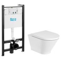 Комплект унитаза с инсталляцией Roca The Gap Round Pack Rimless 893105000 с сиденьем Микролифт без клавиши смыва — фото 1, Комплекты унитаз + инсталляция