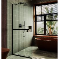 Душевая перегородка Maybah Glass MGD-732-6у 890x1950 в узком профиле Черный стекло прозрачное — фото 1, Душевые перегородки