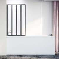 Шторка на ванну Veconi Palau PL-74BL 90 L PL74BL-90-01-19C4 профиль Черный матовый стекло прозрачное — фото 1, Складные шторки для ванной