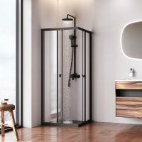 Душевой уголок AM.PM Sunny 80х80 W87G-403-8080-BT профиль Черный матовый стекло прозрачное — фото 4, Квадратные душевые уголки