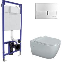 Комплект унитаза с инсталляцией Berges Novum Rimless 043216 с сиденьем Микролифт и клавишей смыва Хром глянец — фото 1, Комплекты унитаз + инсталляция