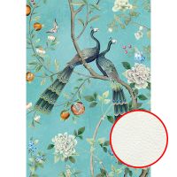 Фреска Ortograf Flora 31261 Фактура флок FLK Флизелин (1,9*2,7) Бирюзовый/Разноцветный, Птицы/Цветы — фото 1, Фрески