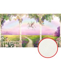 Фреска детская Ortograf Сказочная страна 33301 Фактура флок FLK Флизелин (4,9*2,7) Зеленый/Розовый, Животные/Пейзаж — фото 1, Фрески