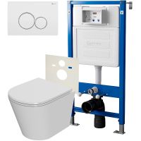 Комплект унитаза с инсталляцией Point Виктория PN48067WC с сиденьем Микролифт и Белой Хром клавишей смыва — фото 1, Унитазы