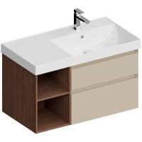 Тумба под раковину Kerama Marazzi Cubo 90 R CUB.90.2Rh\LIM.N подвесная Лимо матовый Структурированный орех — фото 1, Тумбы под раковину